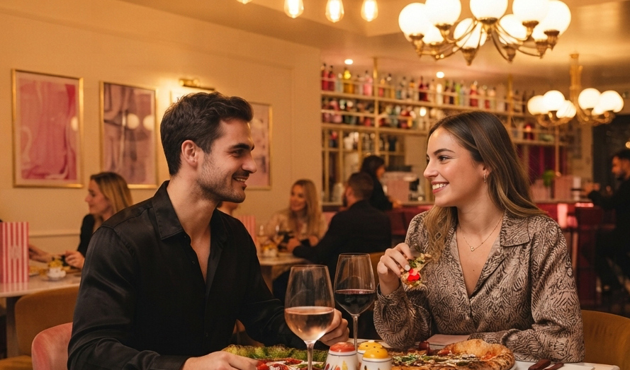 Couple dans un restaurant à Romans-sur-Isère, à proximité de NOTI ROOM